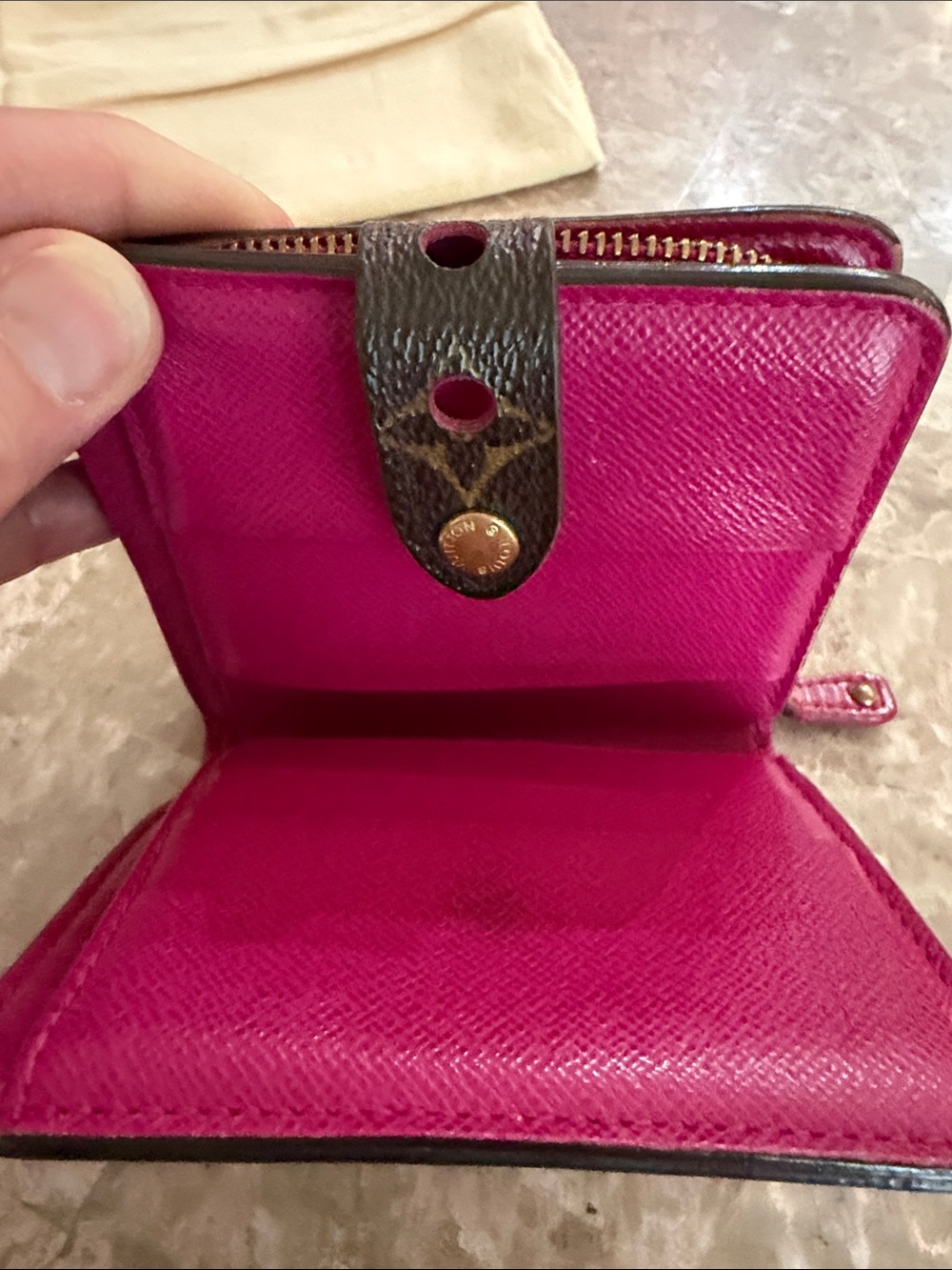 Louis Vuitton Auth Monogramed Perforated Compact Zipper Fuschia wallet /dustbag - Picture 16 of 17